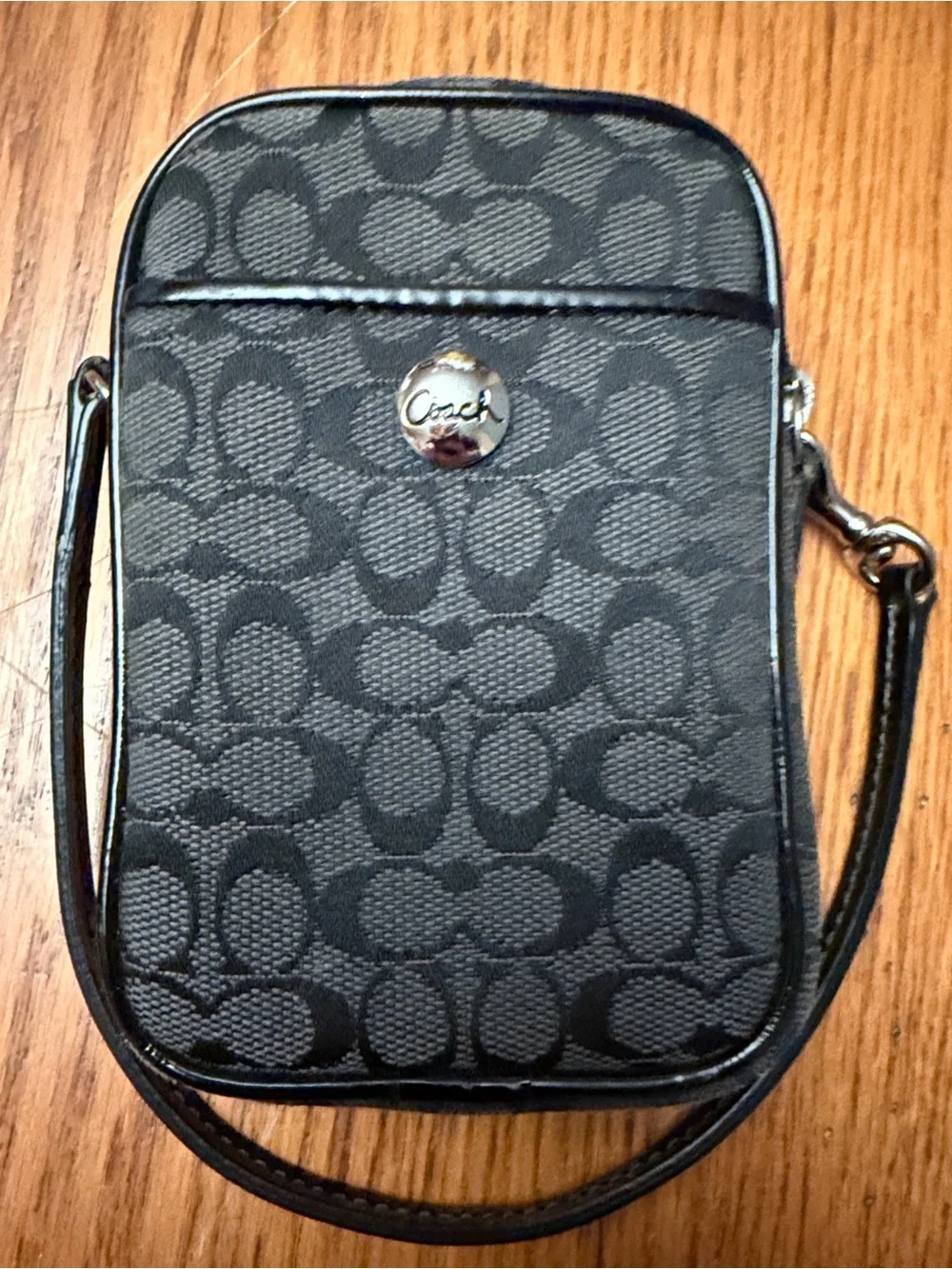 Y2K Coach Black Signature Logo Camera Pouch with Silver Logo